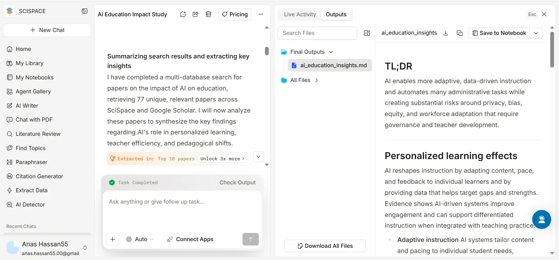 I am using SciSpace to find and cite peer reviewed research papers using its AI assistant